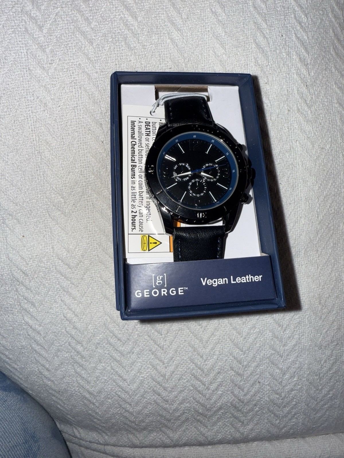 George Men’s Quartz Analog Wristwatch Black Dial Faux Leather Strap w/ Box
