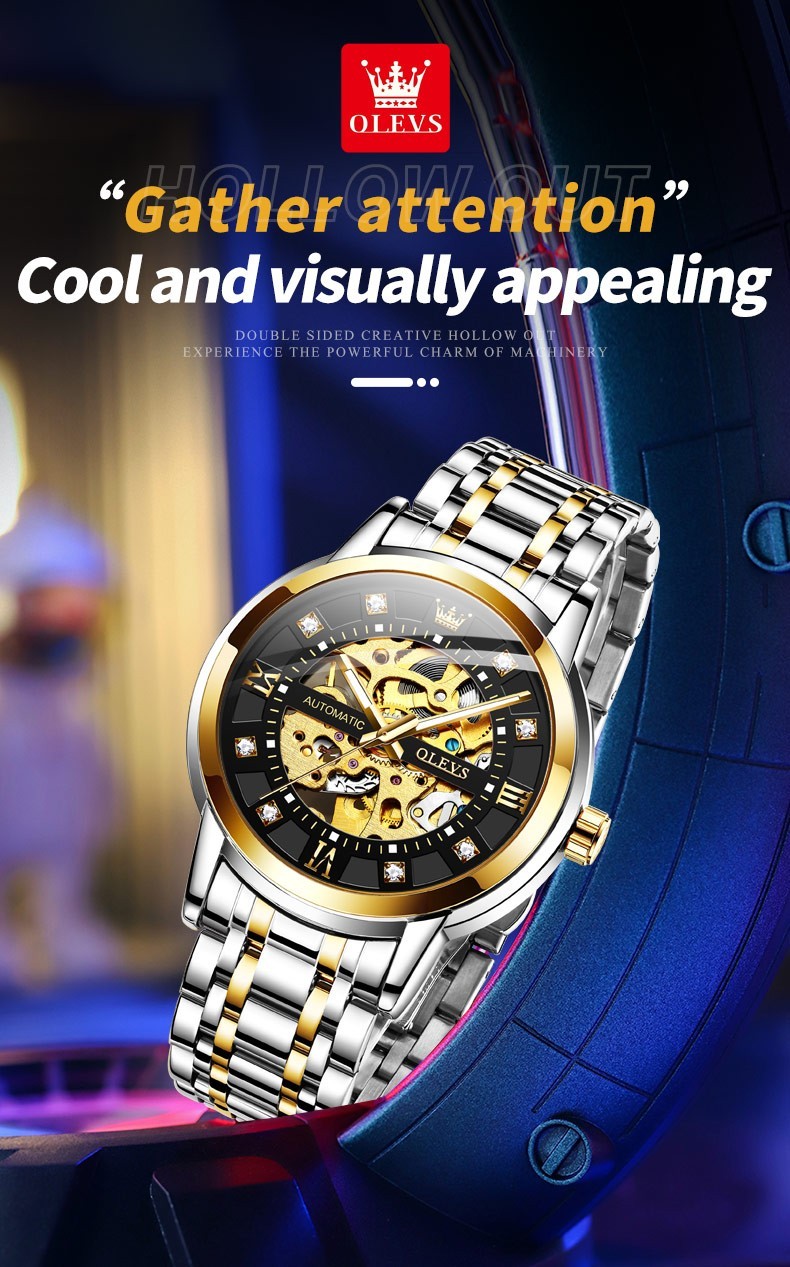 OLEVS 9901 Fashion Multi-functiom Accurate Transparent Vintage Mechanical Watch