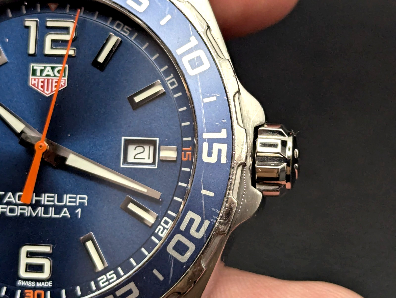 TAG Heuer Formula 1 WAZ1010 Blue Orange 43mm 200m Quartz 18cm Bracelet Tested