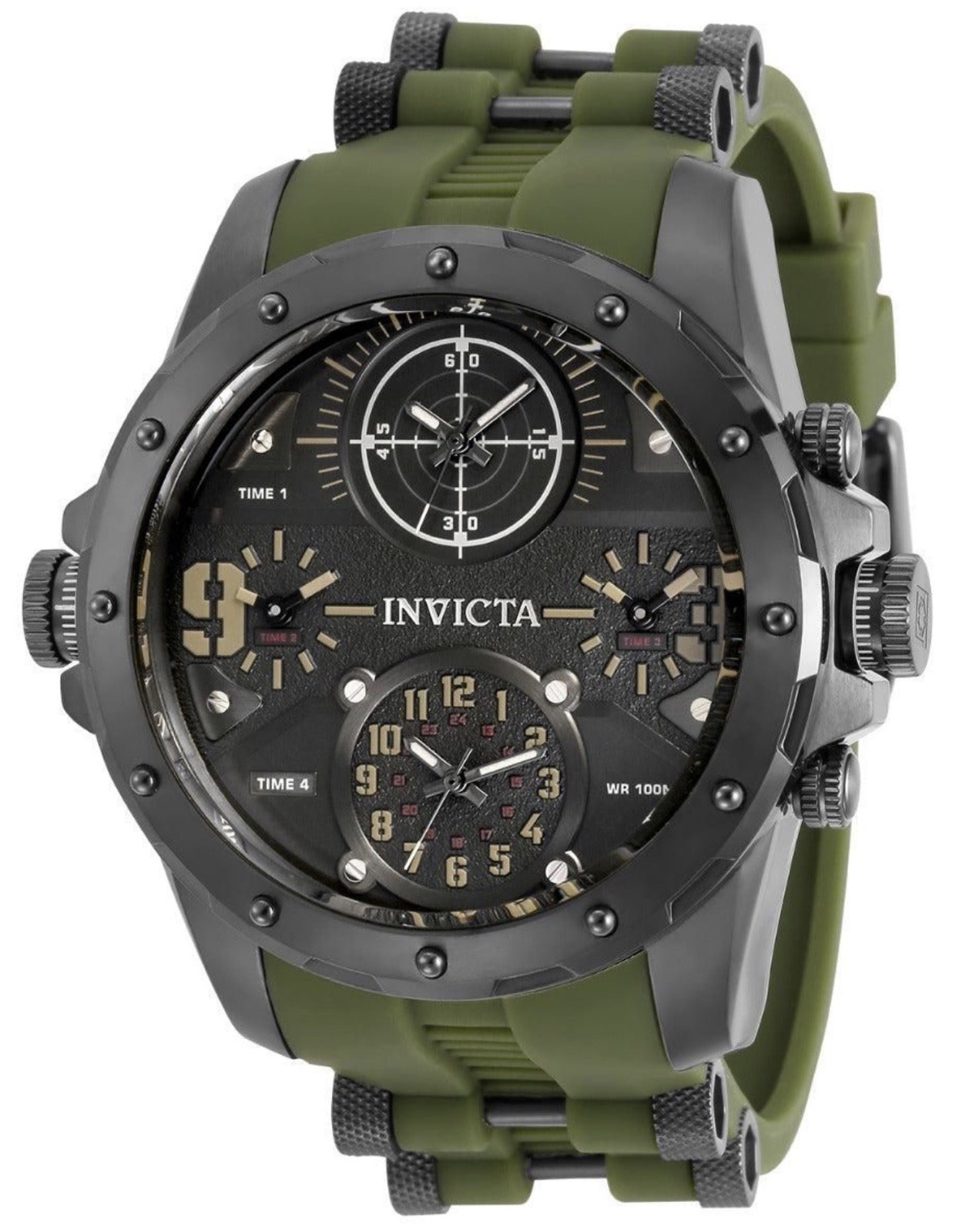 🔥Invicta Coalition Forces SNIPER 4-Time Zone 50mm Olive Green Gunmetal 31138