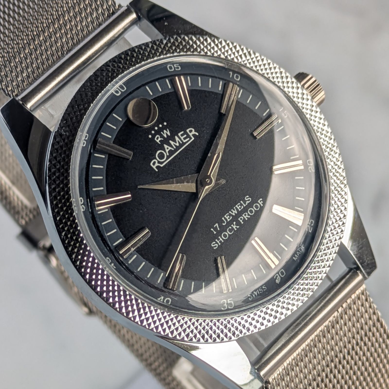 Roamer Vintage Hand-Winding Watch Black Dial Stainless Steel From Japan