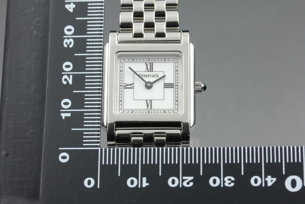 Near MINT TIFFANY&Co. Classic Square White Roman Quartz 23mm Ladies Watch w/ Box