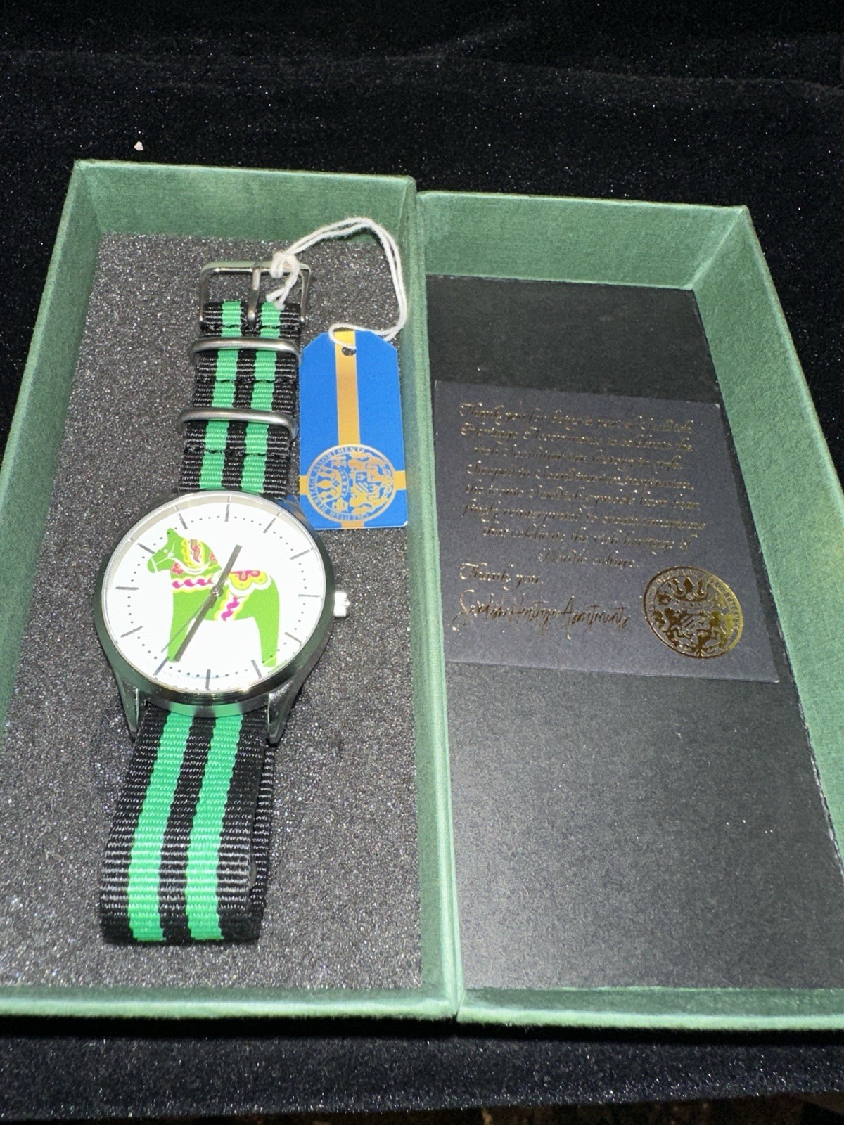 Vintage Limited Edition Dala Horse Swedish Heritage Wrist Watch Green Band New