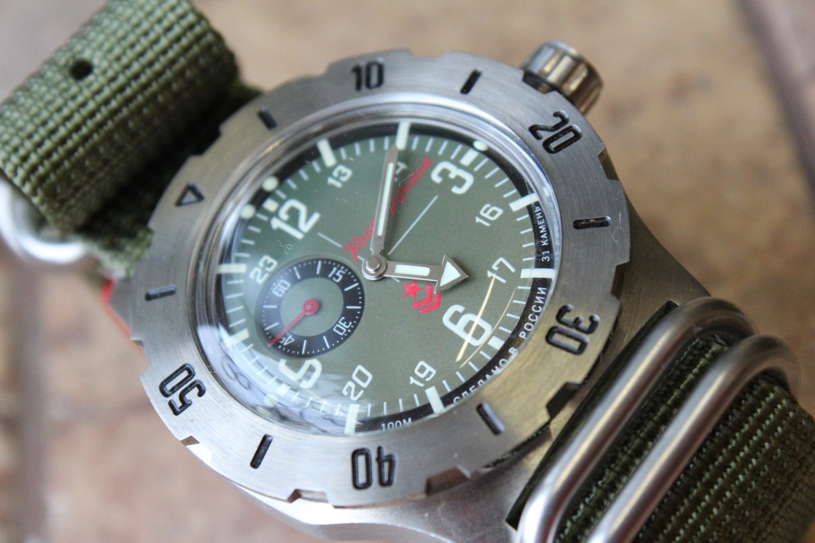 Vostok Komandirsky Diver Mechanical Auto Winding Wrist Watch 24 Hour K-35 350501