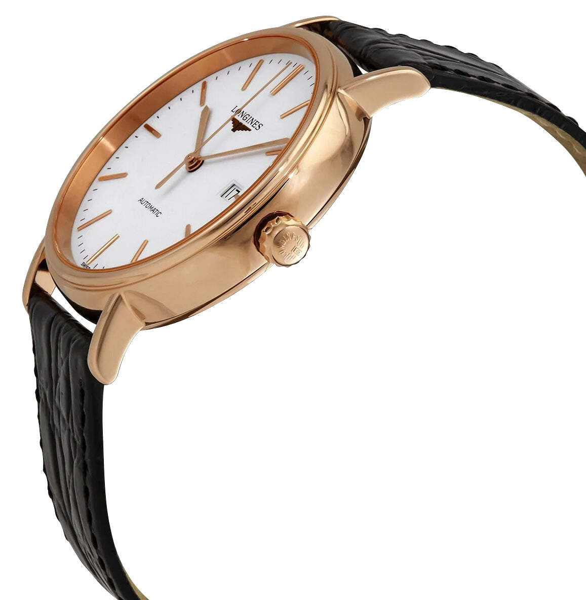 Longines Presence Automatic Rose Gold PVD Black Leather Mens Watch L4.922.1.12.2