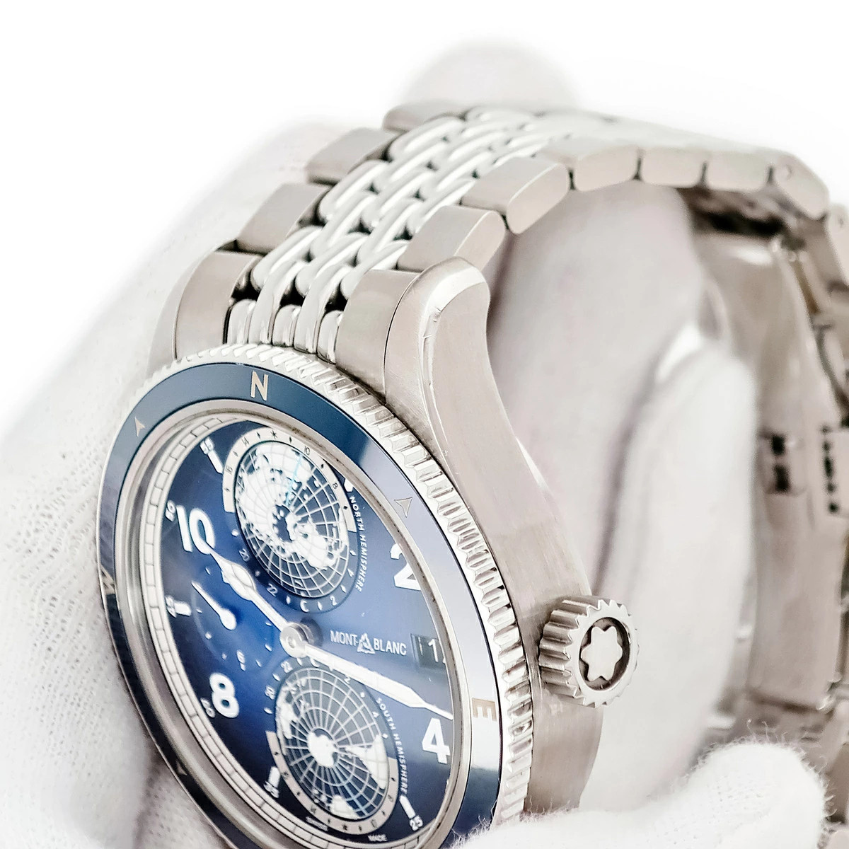 AUTH MONTBLANC 1858 GEOSPHERE WORLDTIME MB125567 AUTOMATIC SS BLUE MEN’S F/S
