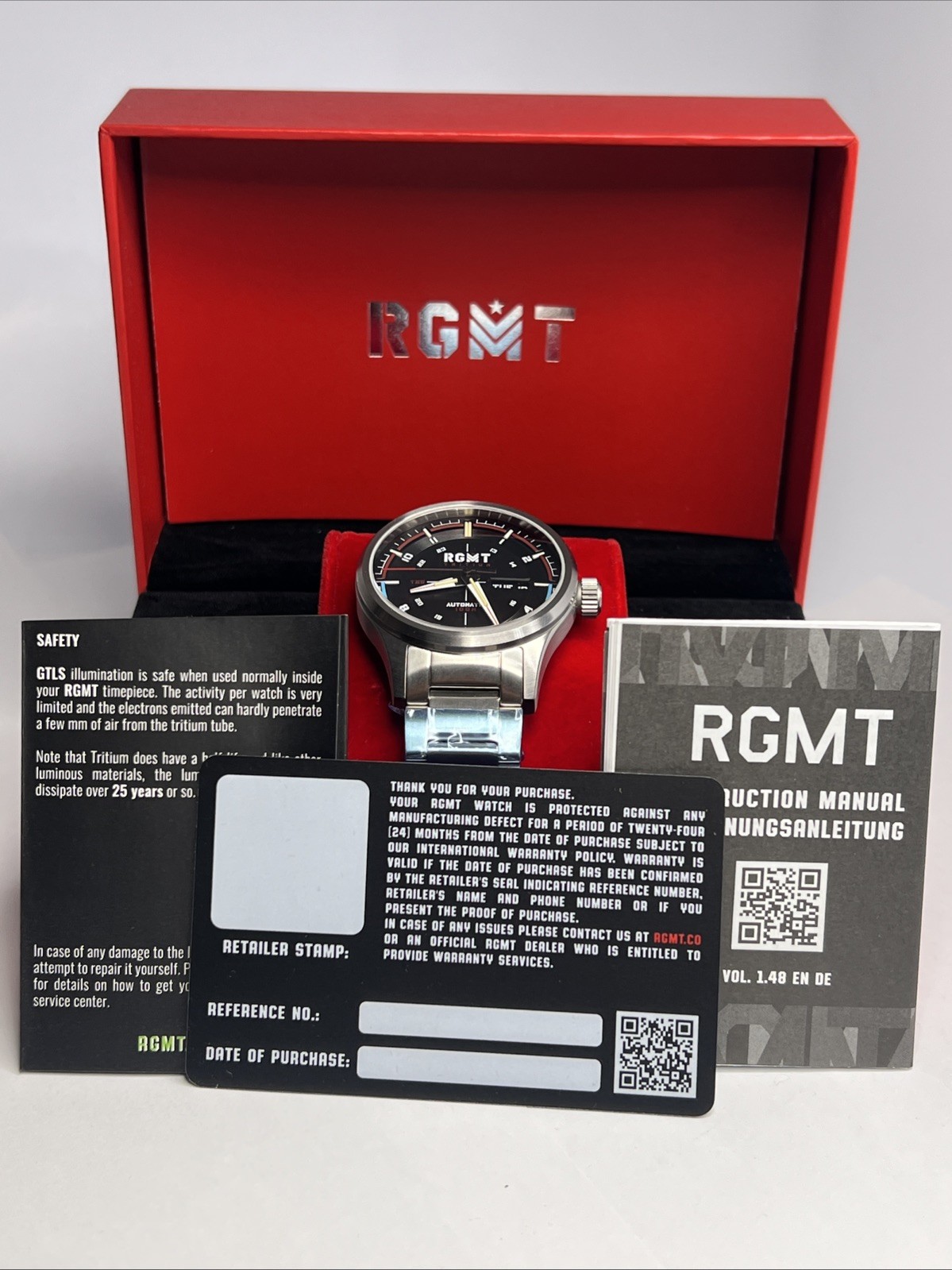 40mm Steel RGMT Tactician Tritium Automatic Limited Ed Date Watch w/ Box Papers