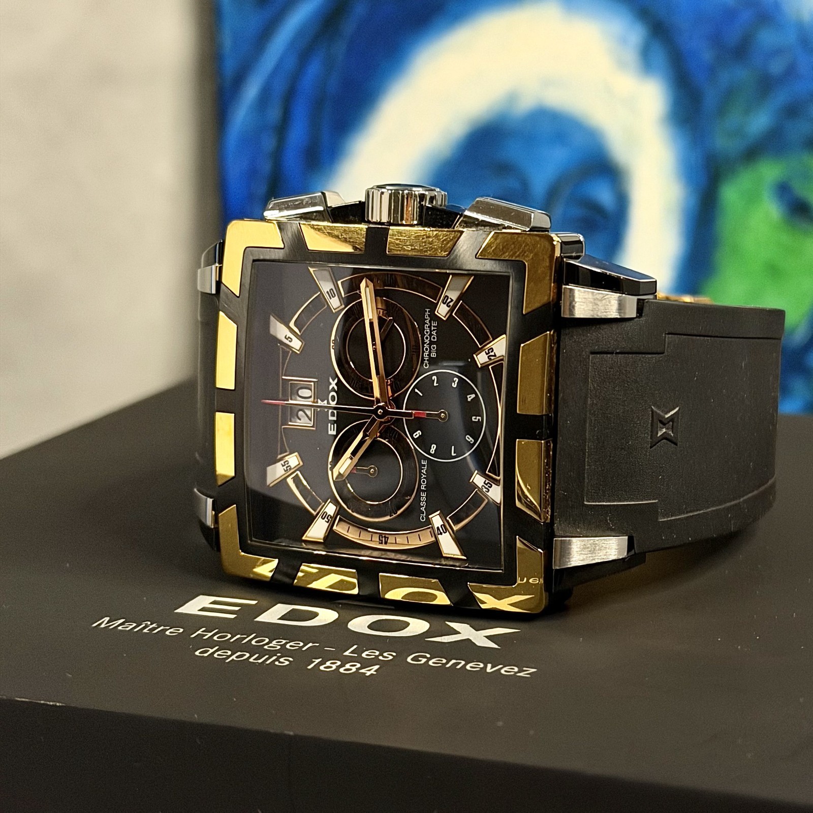 Edox Classe Royale Chronograph Big Date 10013 Rose Gold PVD Boxed