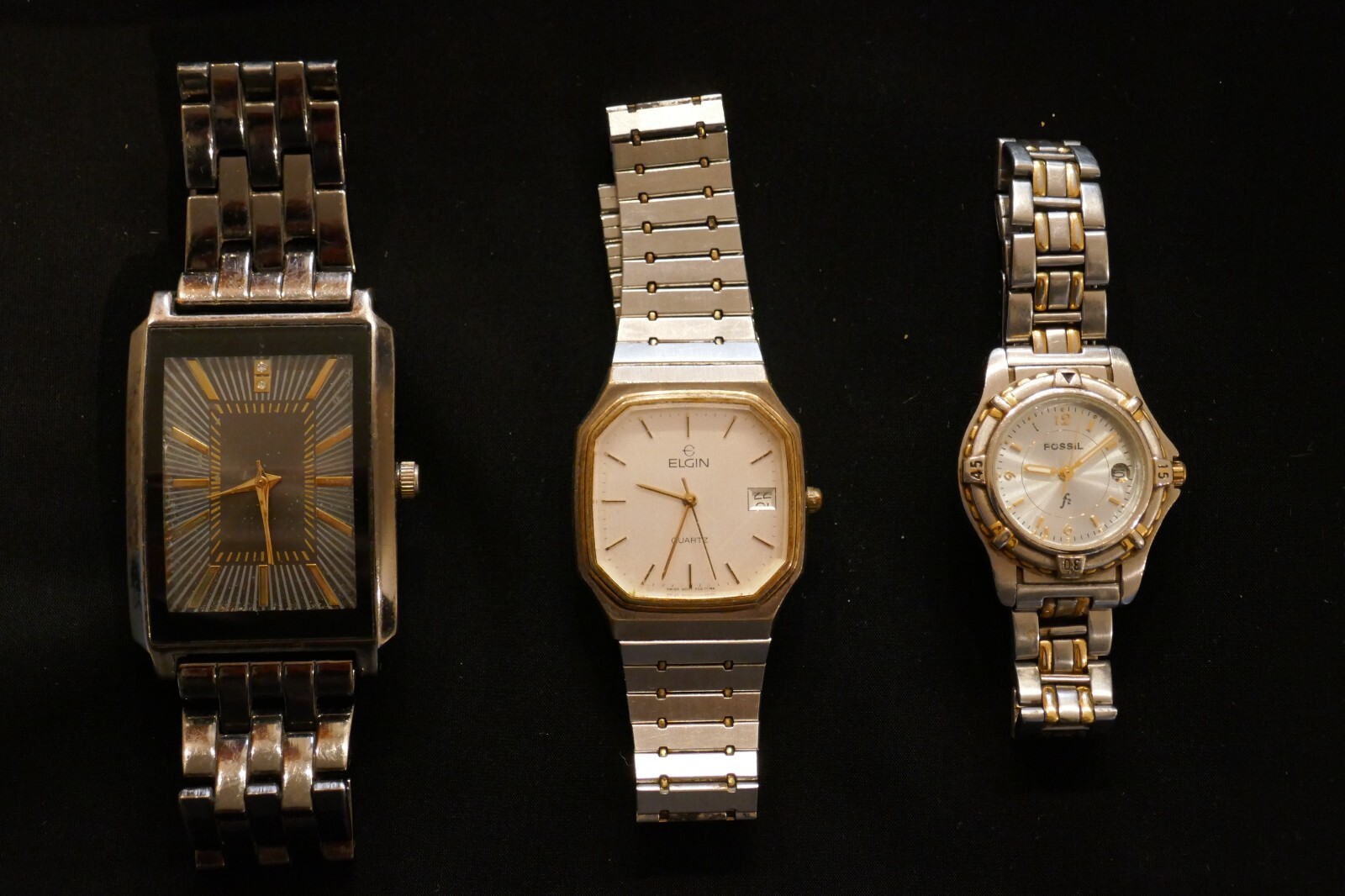 FOSSIL F2 ELGIN SWISS MOVT. JAPAN STAINLESS STEEL 2 TONE MENS LADIES WATCH LOT