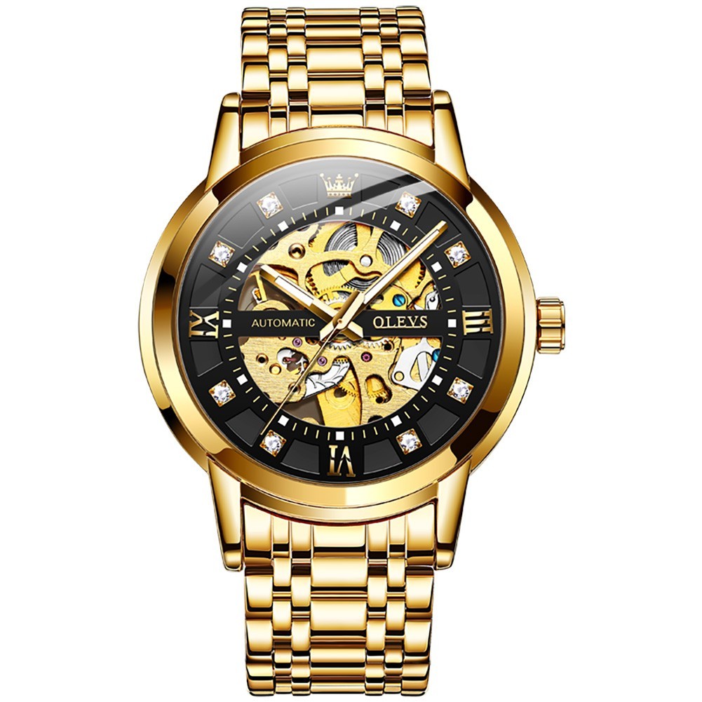 OLEVS 9901 Fashion Multi-functiom Accurate Transparent Vintage Mechanical Watch