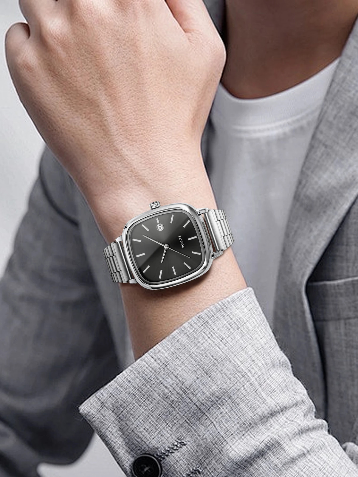 Modern minimalist square watch Business mens metal watch stainless