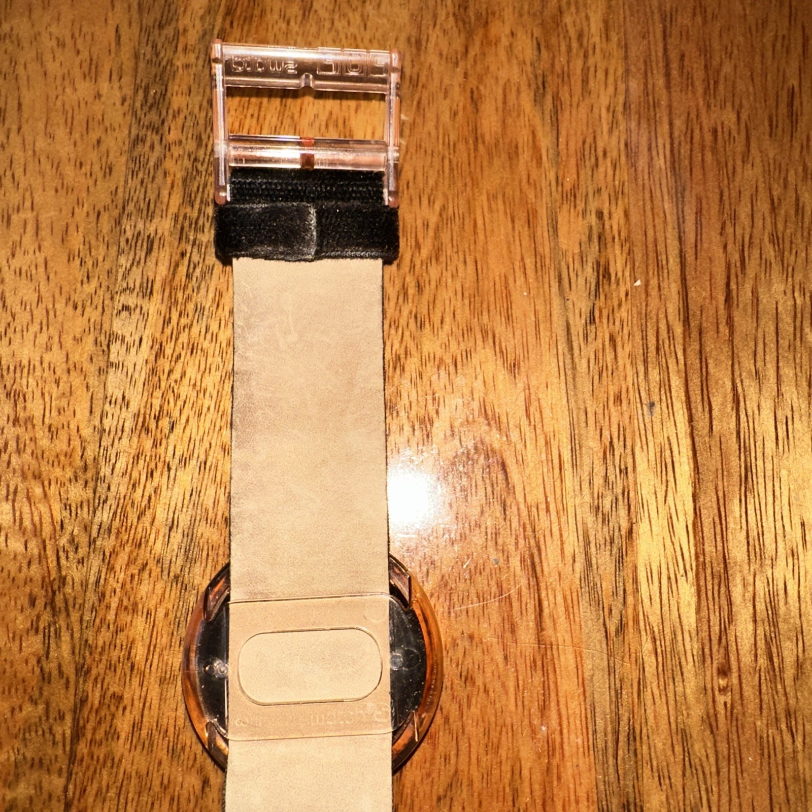 1995 Swatch Pop Smooth Velvet PMB102 Midi Rose Dial Black Velvet Strap Watch