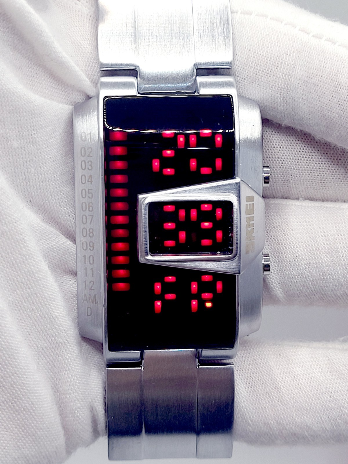 SKMEI 1179 Men’s Binary LED Watch Cyberpunk Silver Stainless Steel Digital Sport