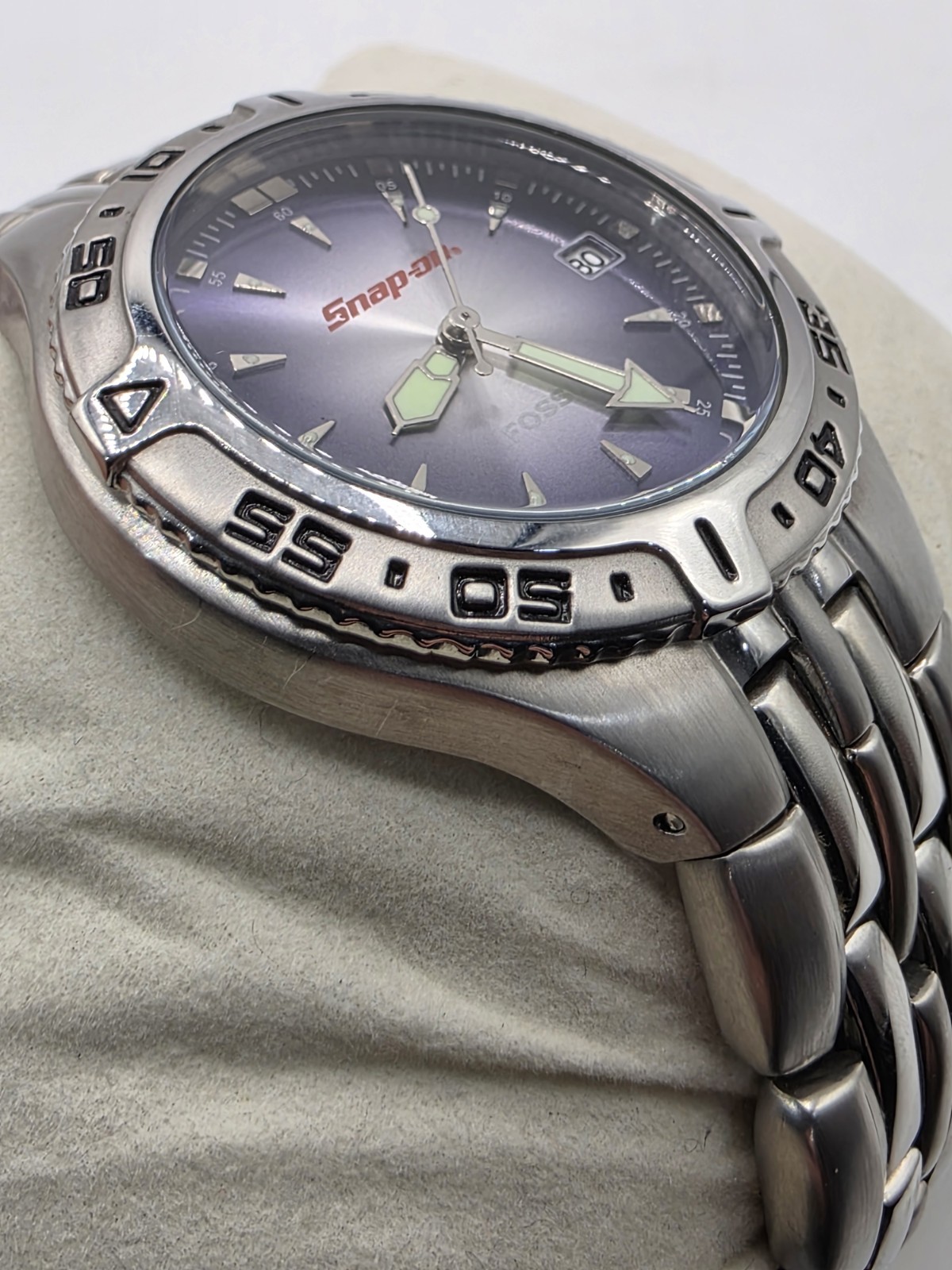Fossil Snap-on Watch 41mm Stainless Steel Date Glow In Dark New Battery 7″