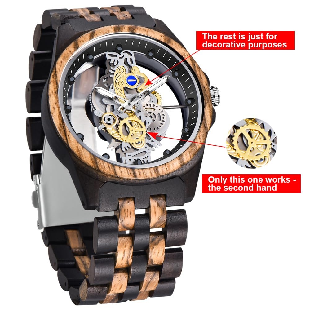 Dentily Men’s Hollow Analog Wooden Watch Retro Gear Carving black&brown