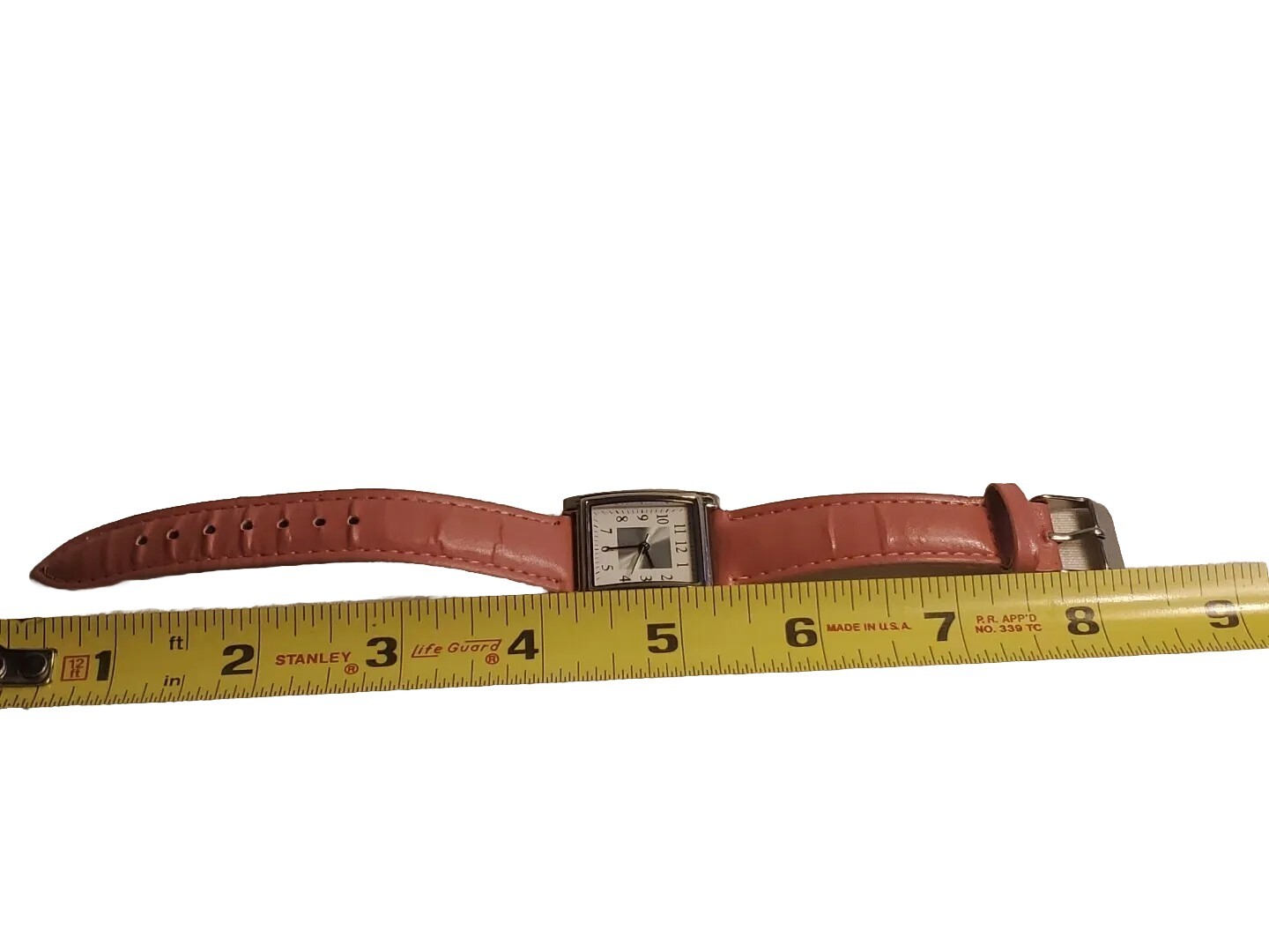 Ladies Watch Squared Pink Straps Buckle Clasp Great Condition 8.5 In Fashional