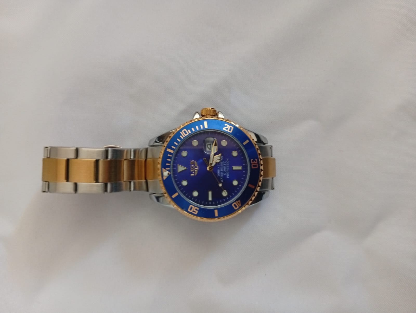 LIGE Men Quartz Watch Two Tone Gold Silver Stainless Steel Band Luxury Blue Dial