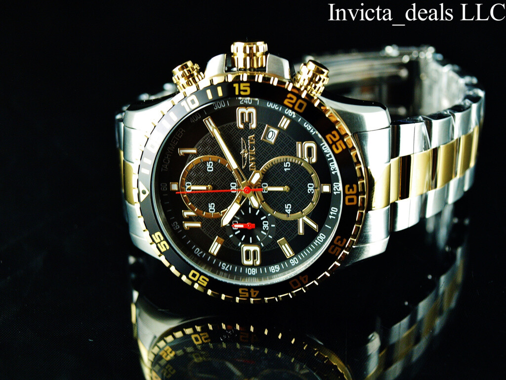 NEW Invicta Men’s 45mm PILOT Specialty Chrono Black Dial 18K Gold 2Tone SS Watch