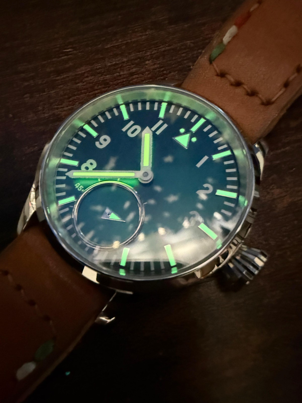 Qaiser Pathfinder green Watch Swiss made ETA 6498 movement handmade Strap