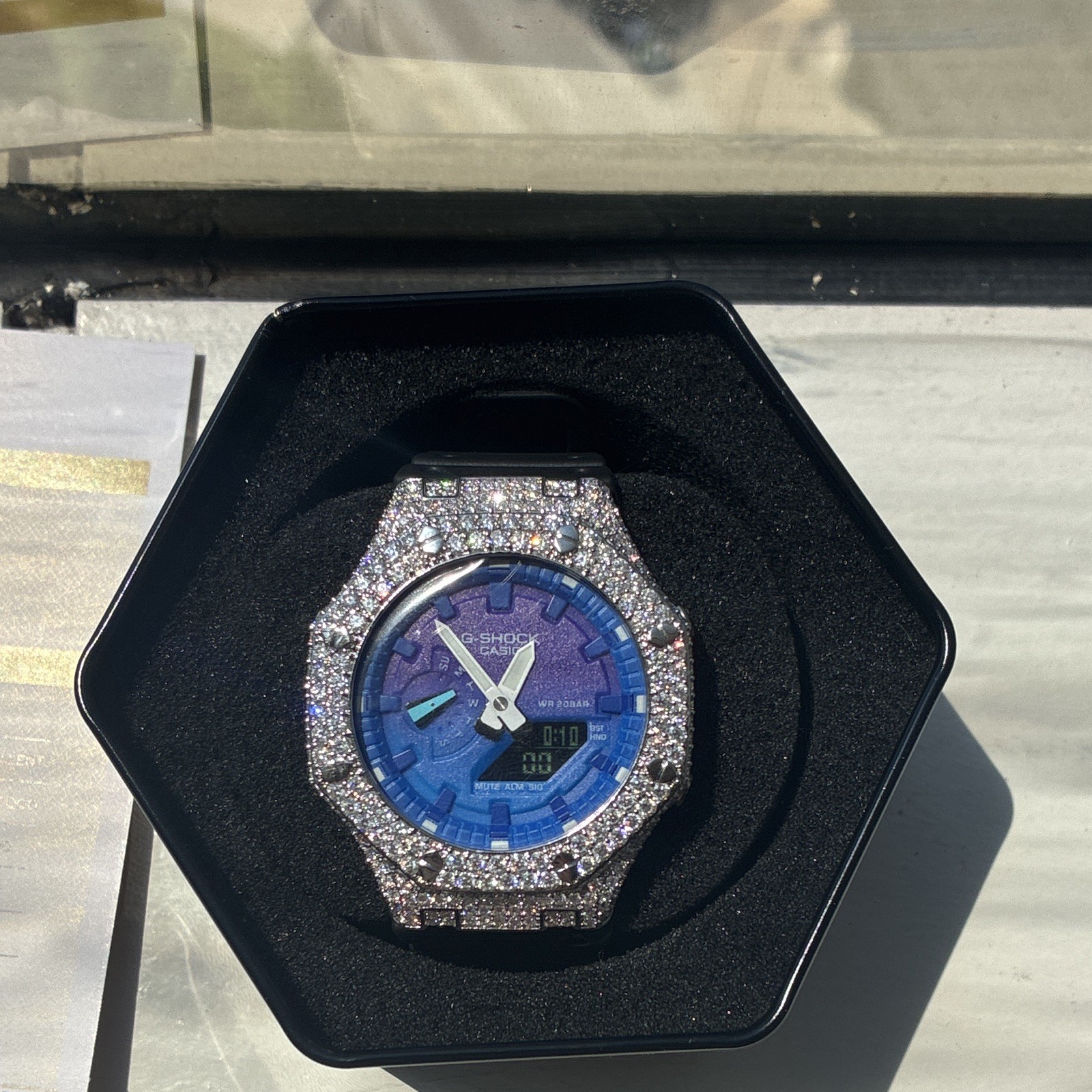*ICED OUT* Casio G-SHOCK Analog/Digital Blue Dial Black Resin Box Papers