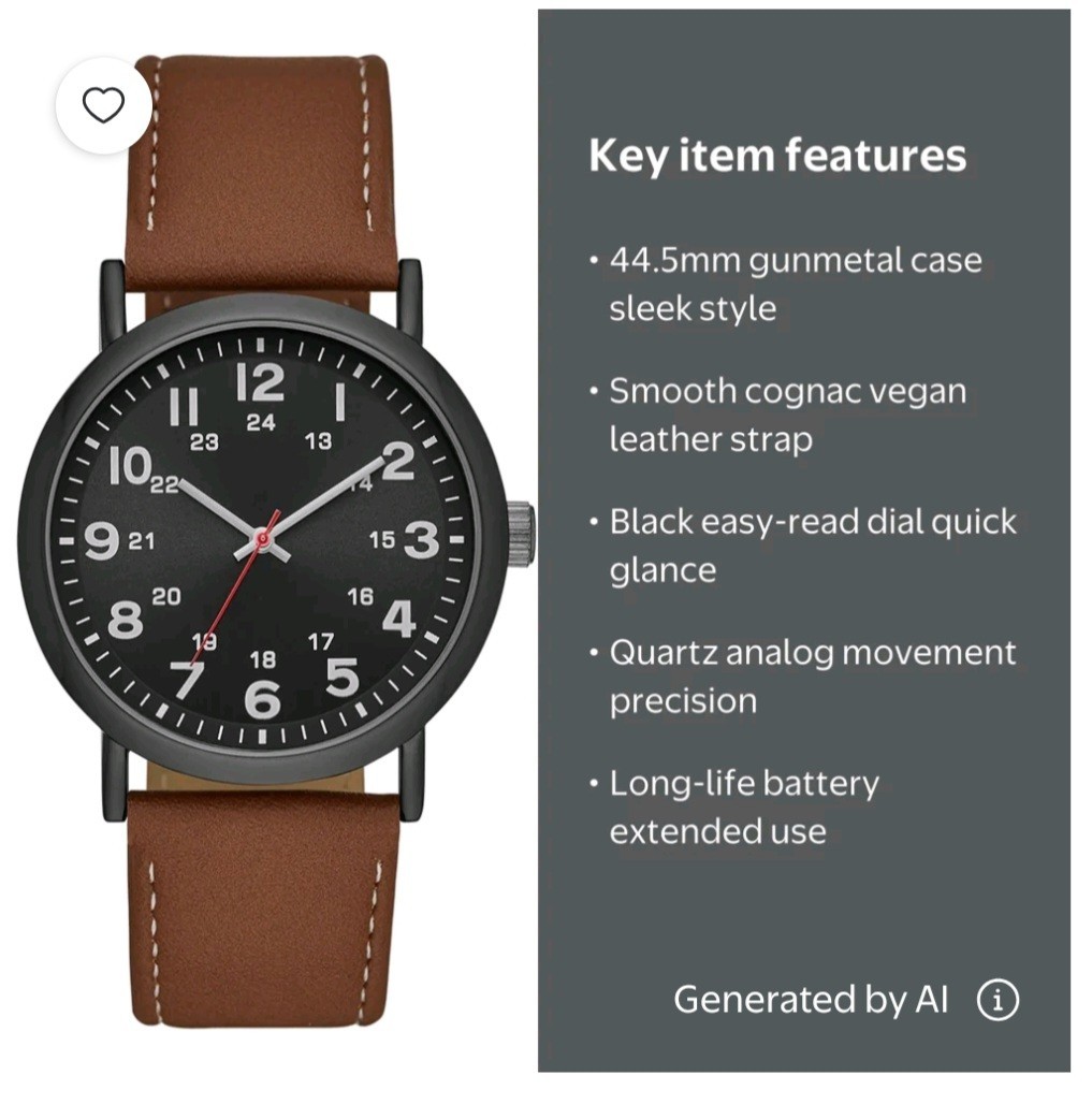 George Watch for Men Gunmetal Case, Black Easy Read Dial and Cognac Vegan Leathe