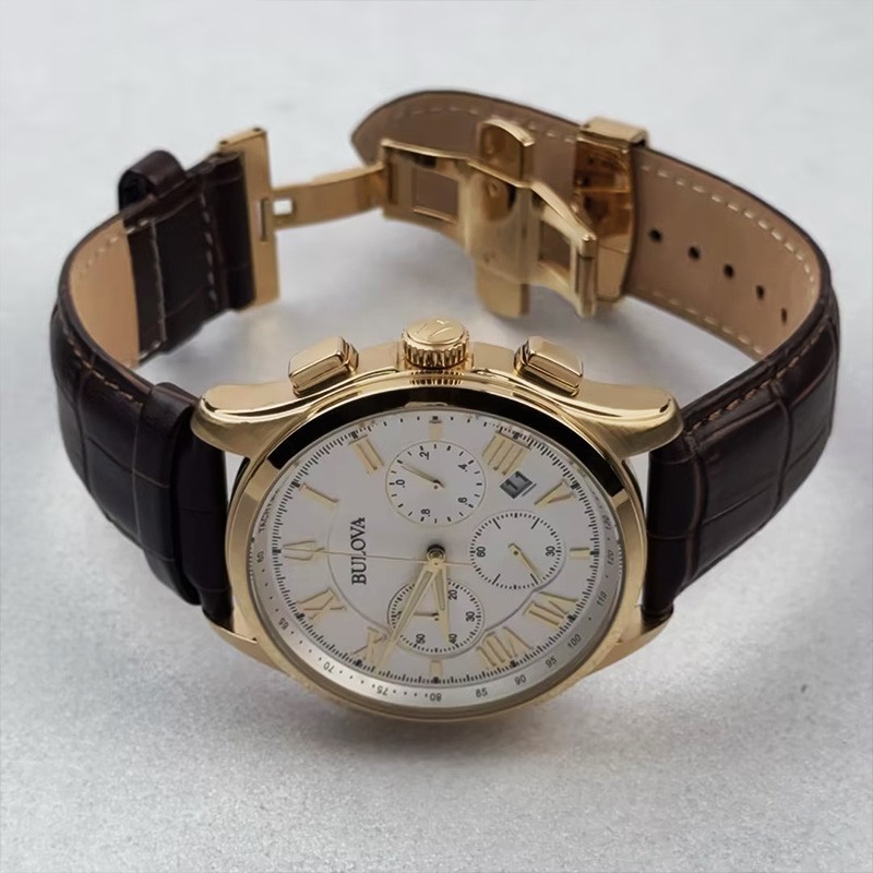 Bulova Wilton 97B169 Classic White Dial Brown Leather Men’s Quartz Watch