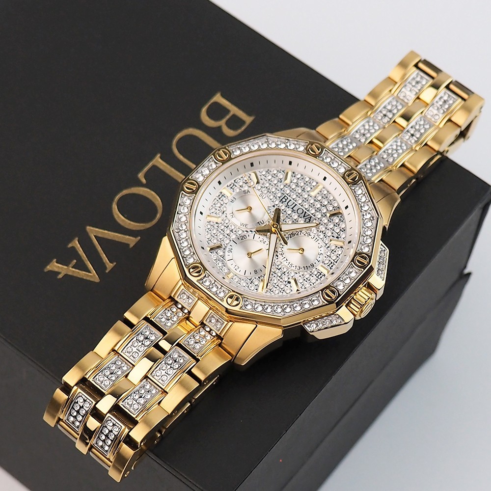 Men’s Bulova Octava Crystal 98C126 Silver-Gold Dial Steel Strap Quartz Watch