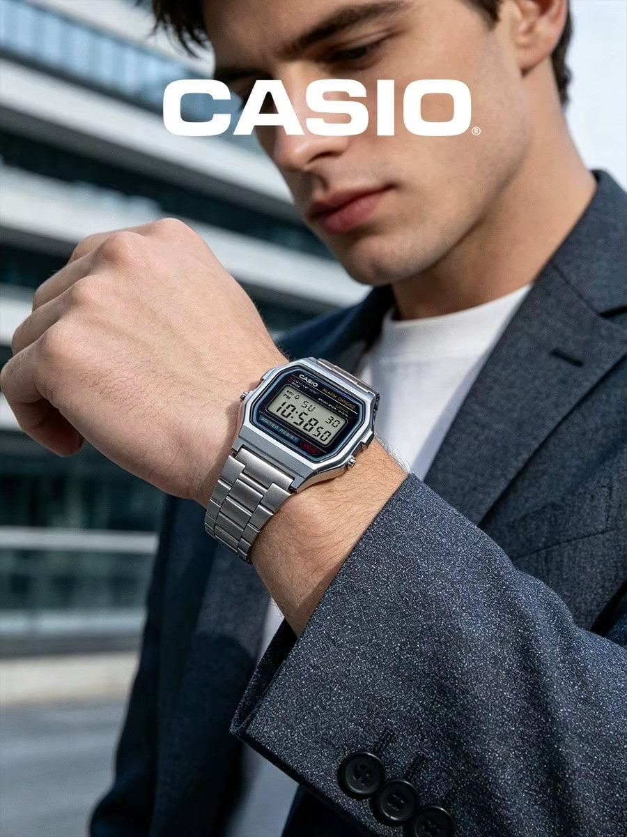 Casio A158WA Vintage Silver Digital Watch Alarm Date 30M Water Resistant