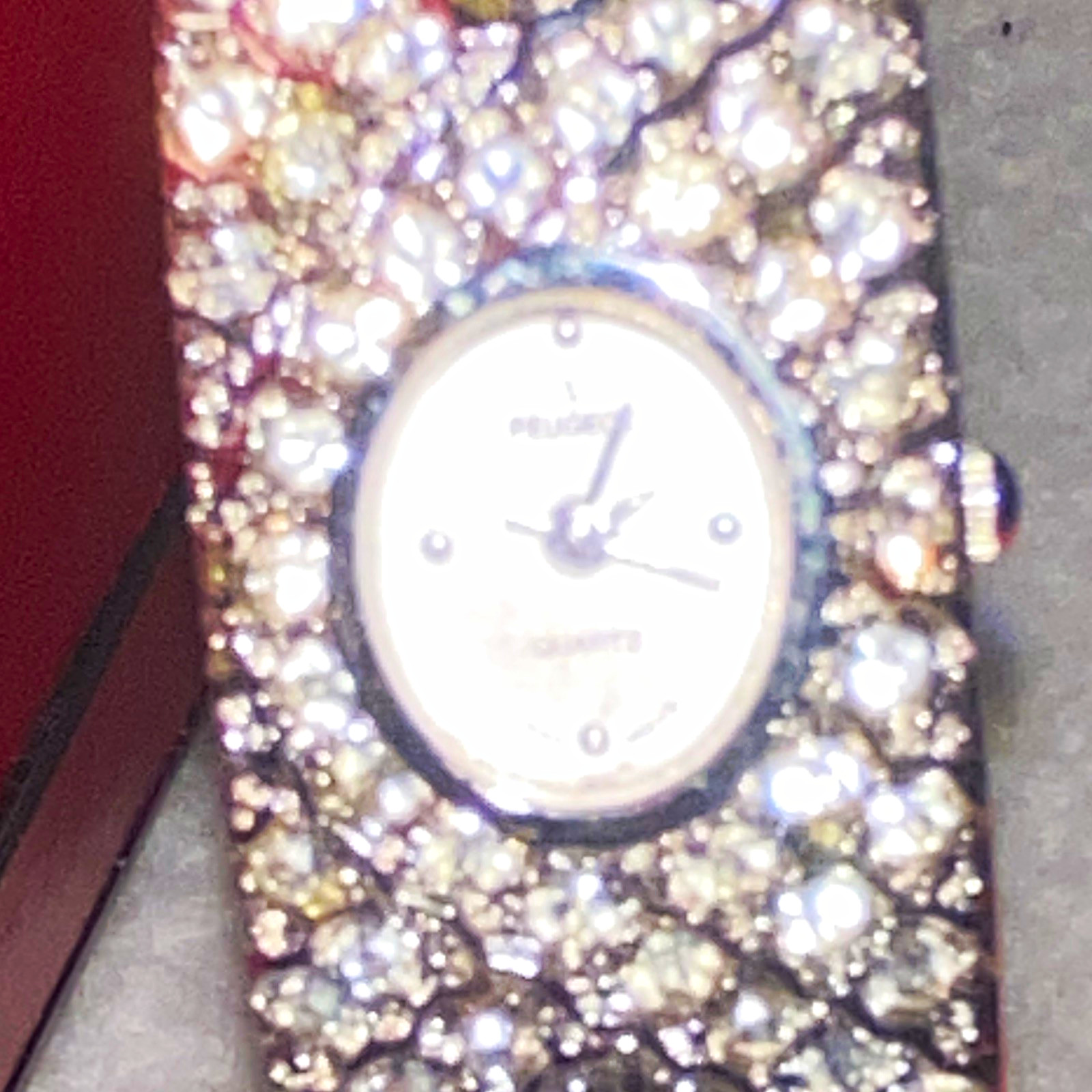 Peugeot Women’s Oval Quartz Analog Wristwatch Silver Rhinestone Bracelet Box