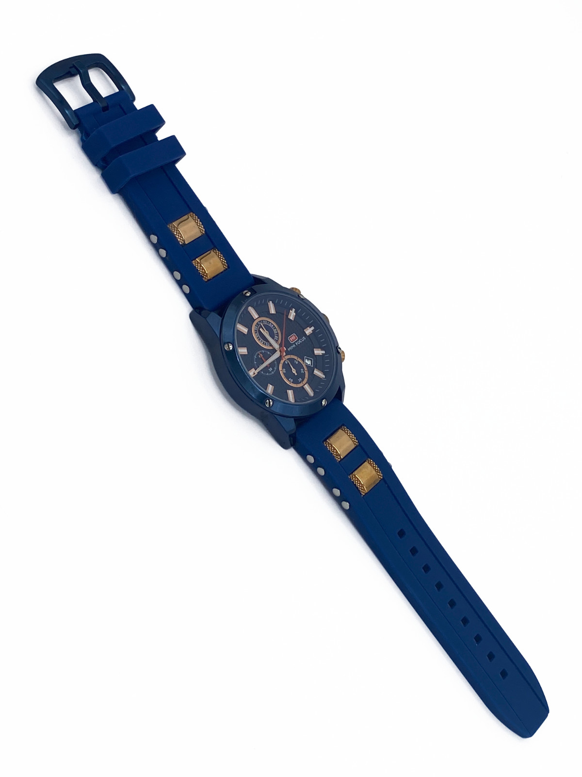 Mini Focus Steel Chronograph Calendar Watch Blue/Gold MF0089G 46mm Used Untested