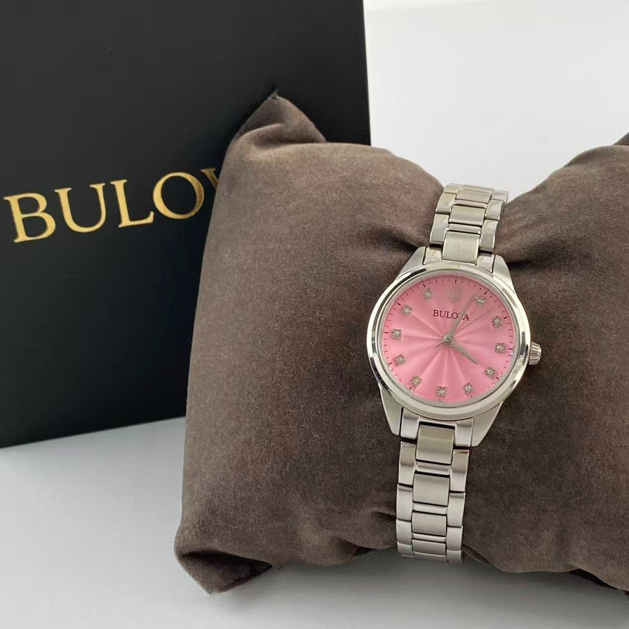 New Bulova 96P249 Sutton Pink Diamond Dial Stainless Steel Women’s Quartz Watch