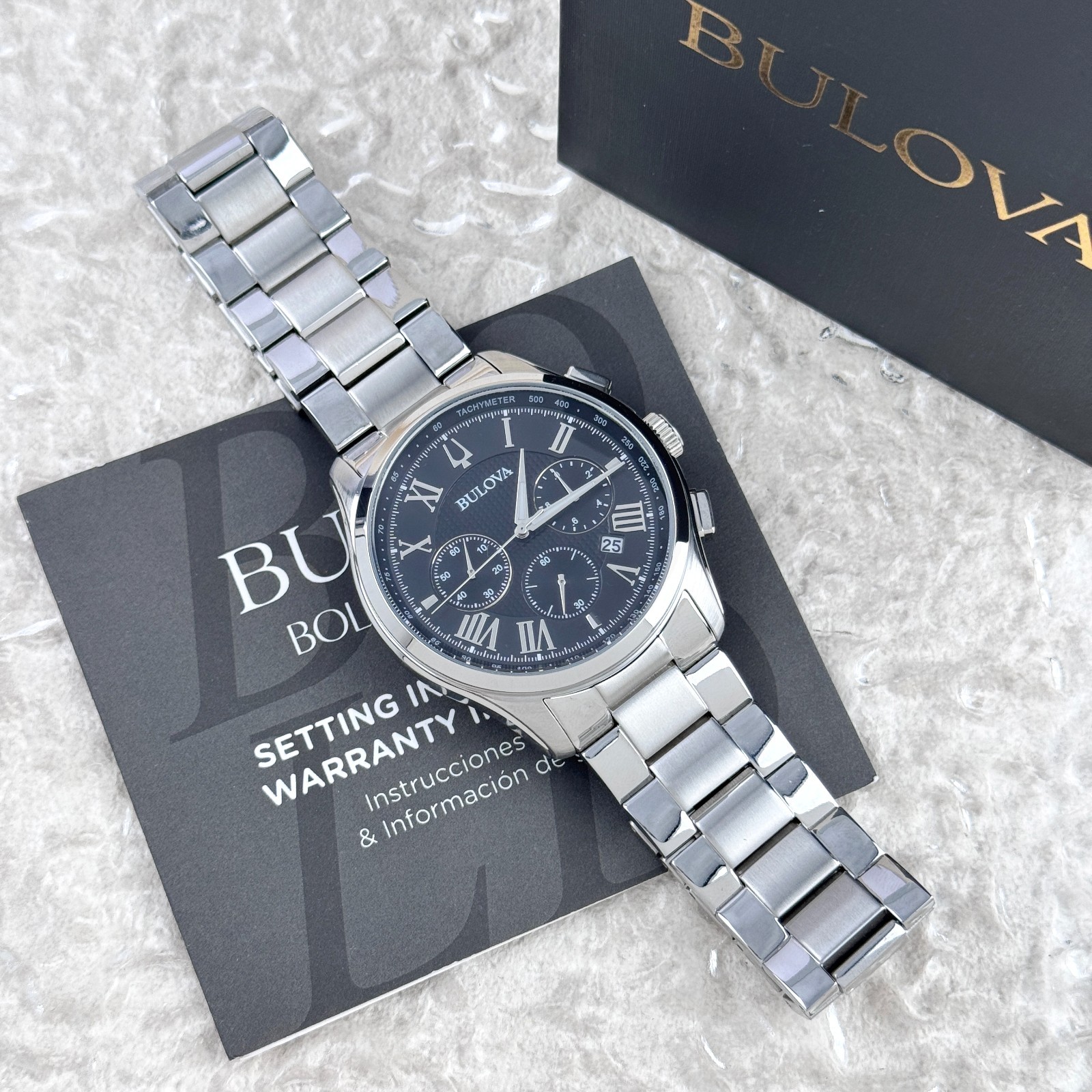 Bulova Men’s Classic Wilton Black Dial Stainless Steel Chronograph Watch 96B288