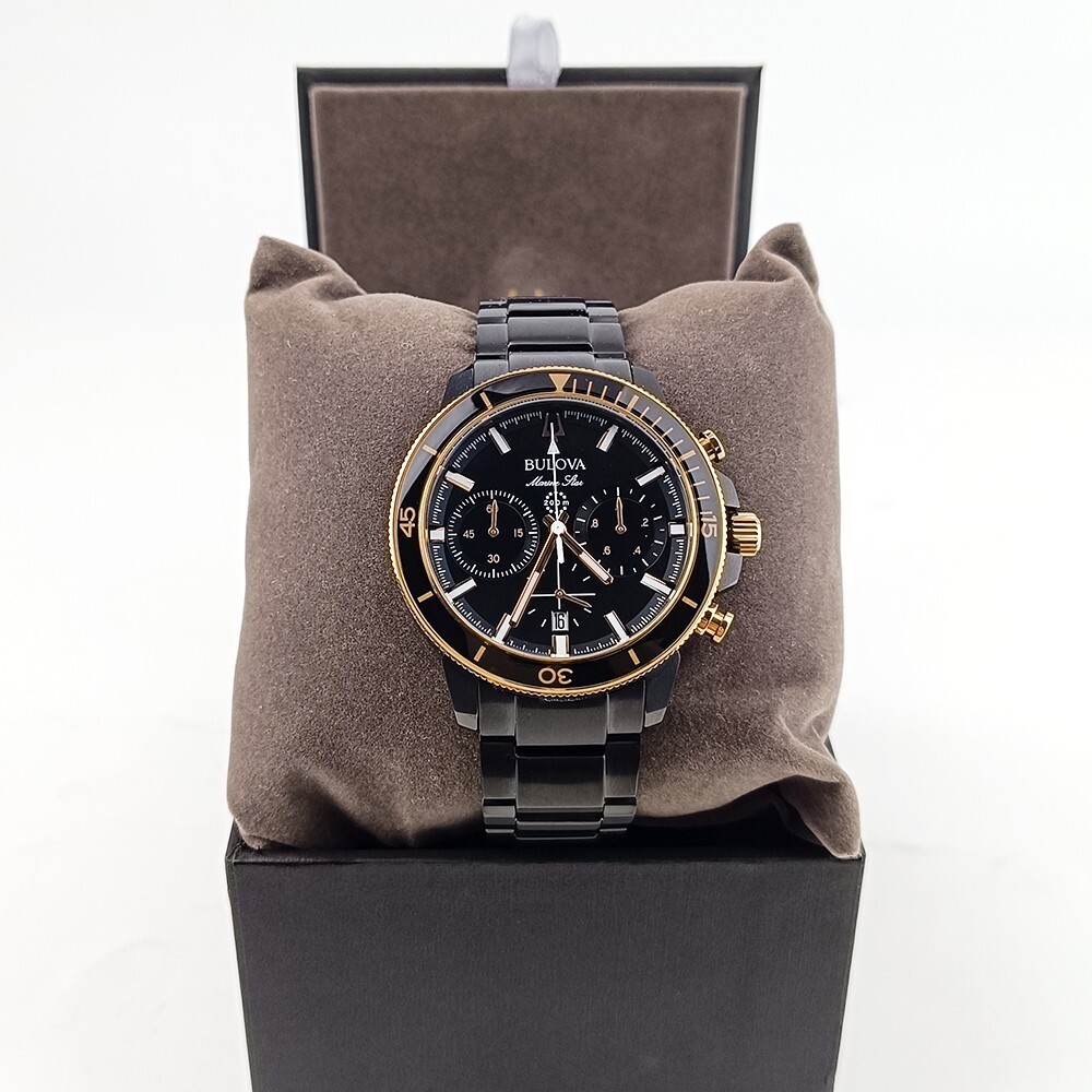Men’s Bulova Marine Star 98B302 Black Dial Stainless Chronograph Quartz Watch