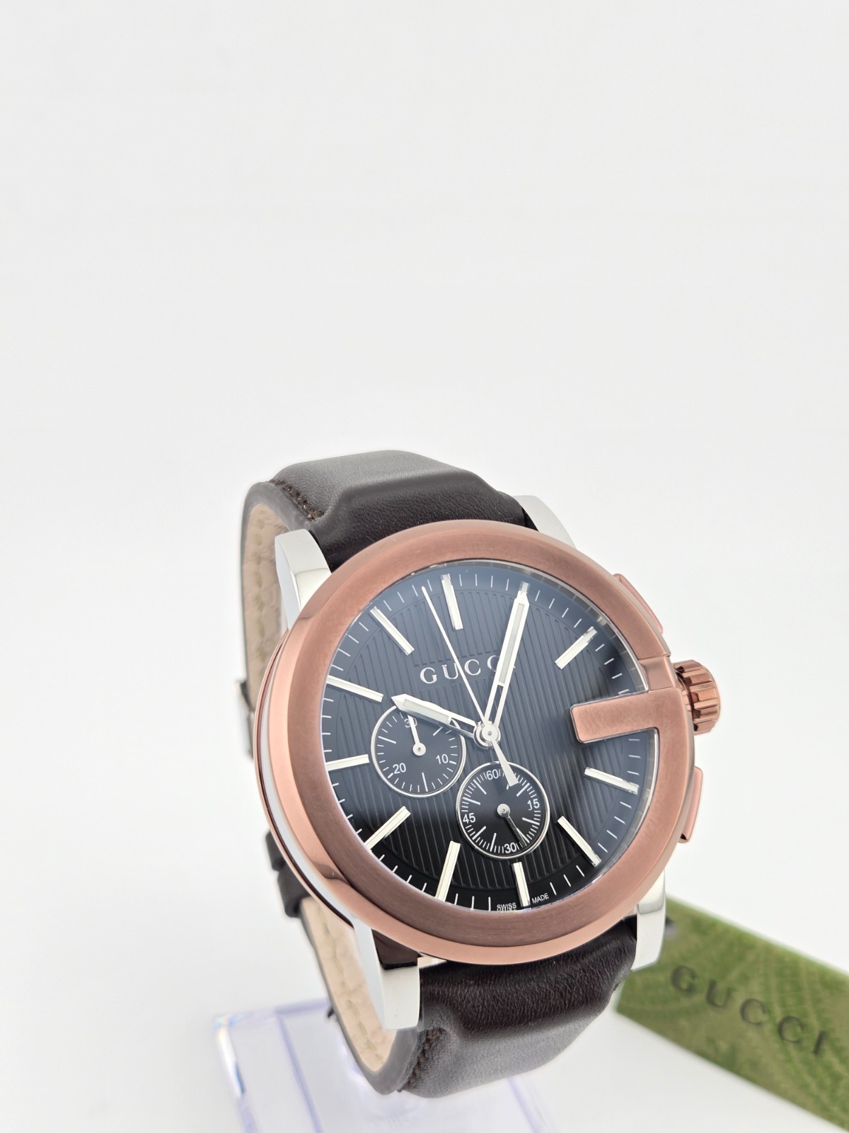 Gucci G-Chrono XL Men’s Black Dial Leather Strap Watch – YA101202 ($1820 MSRP)