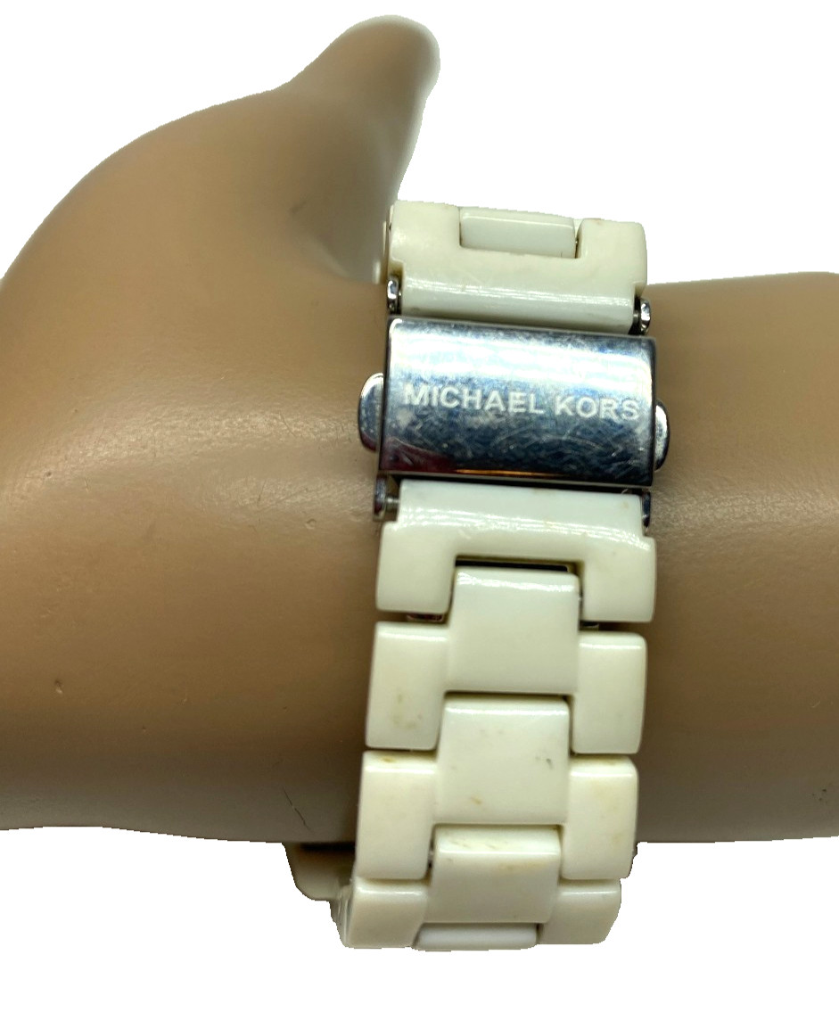 Michael Kors MK-5183 White Chronograph Crystal 10mm Wrist Watch Plastic Band