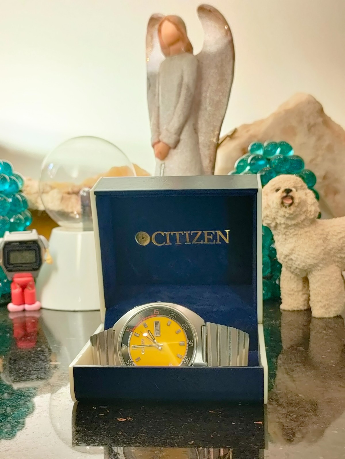 1978 Vintage Yellow Dial Automatic Citizen Bullhead Challenge Timer Day& Date
