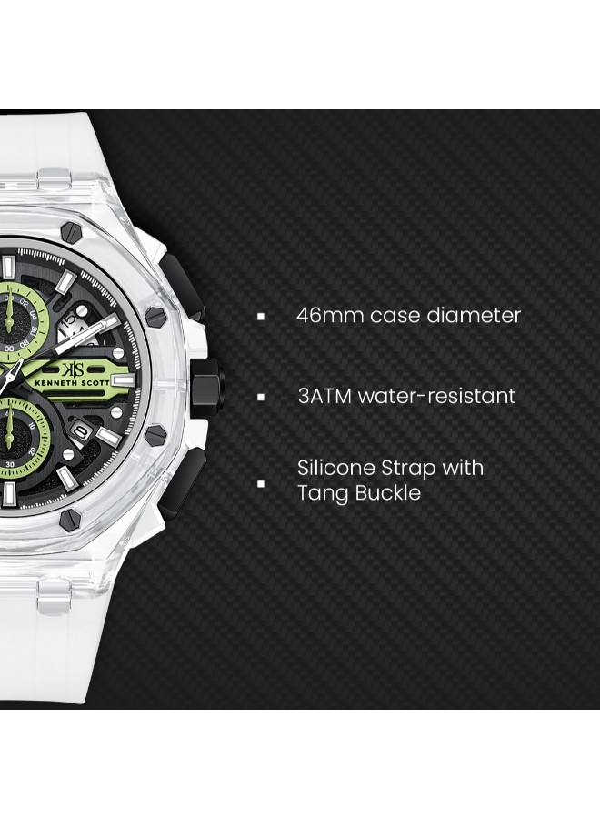 Kenneth Scott Men’s Chronograph Watch | Green Dial, 46mm, 30 m (3 ATM)