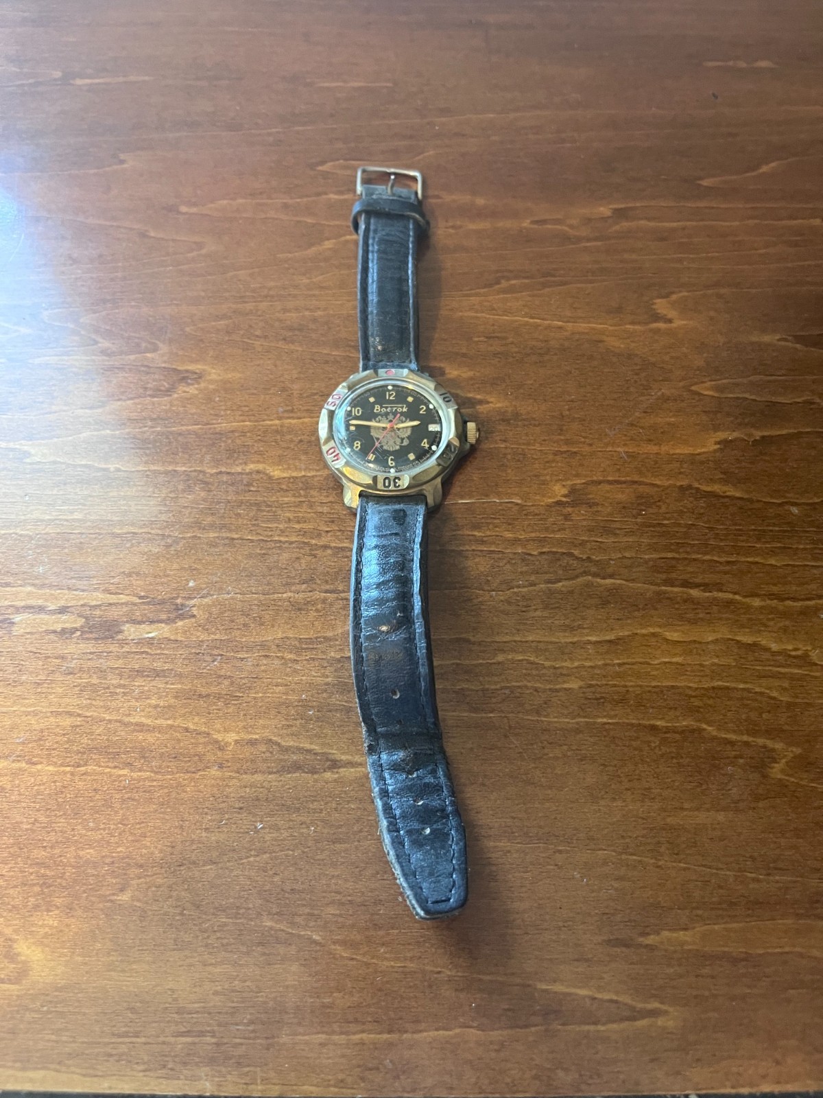 USSR Soviet era Military Vostok Commander wristwatch with black leather strap