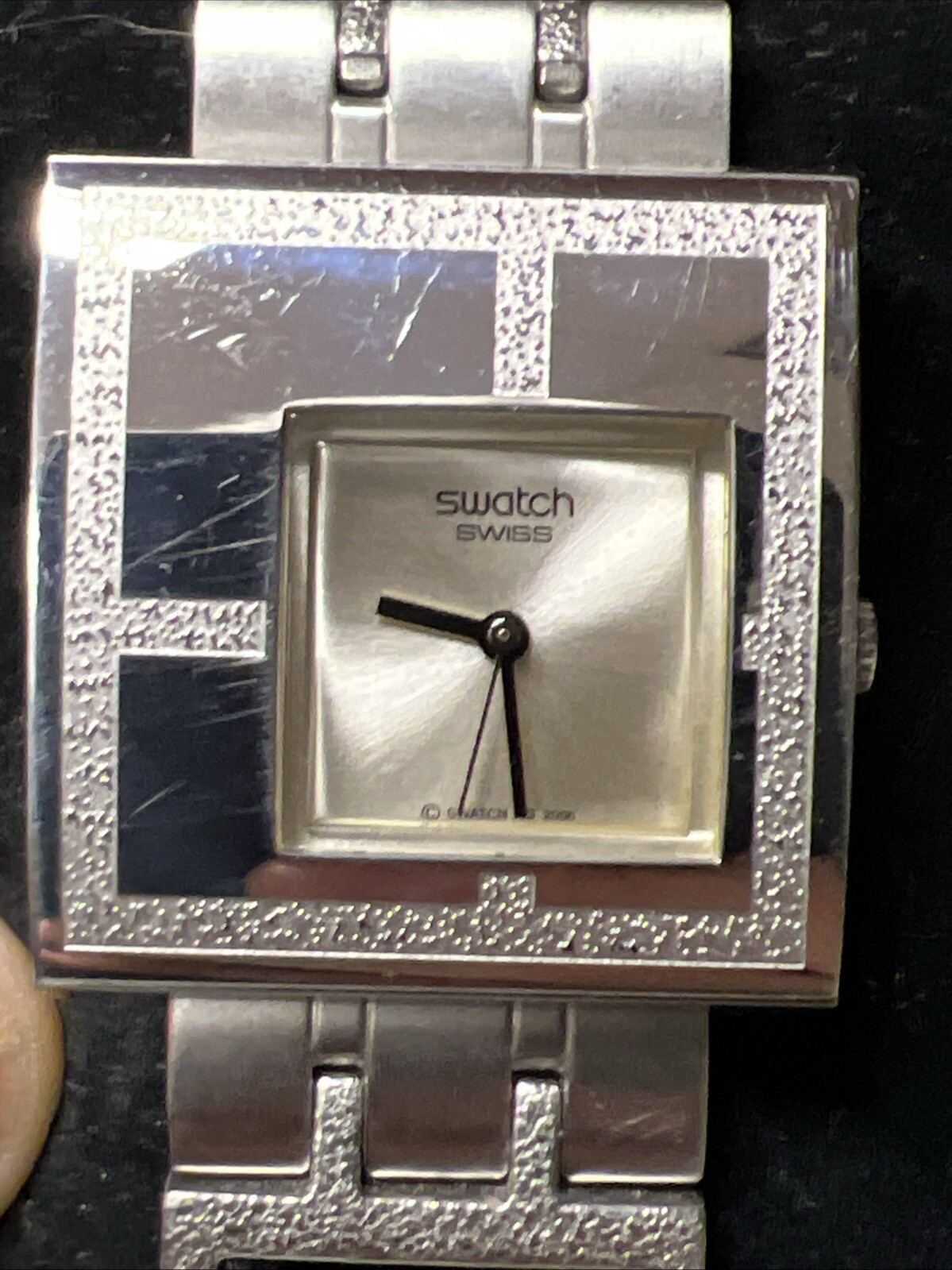 Swatch YUS100G Square Mirror Time Swiss Quartz Womens Watch