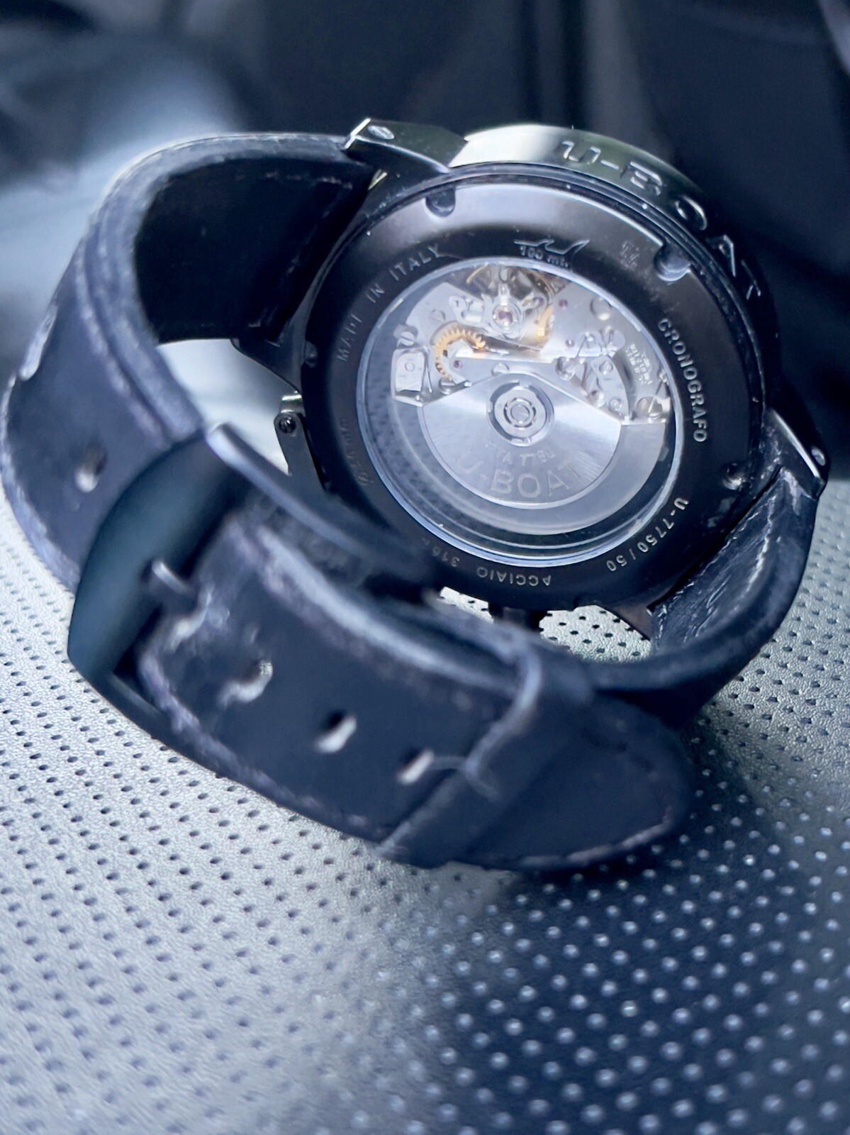 U-BOAT Flight Deck 50mm Black Automatic Dial Leather Strap – U7750