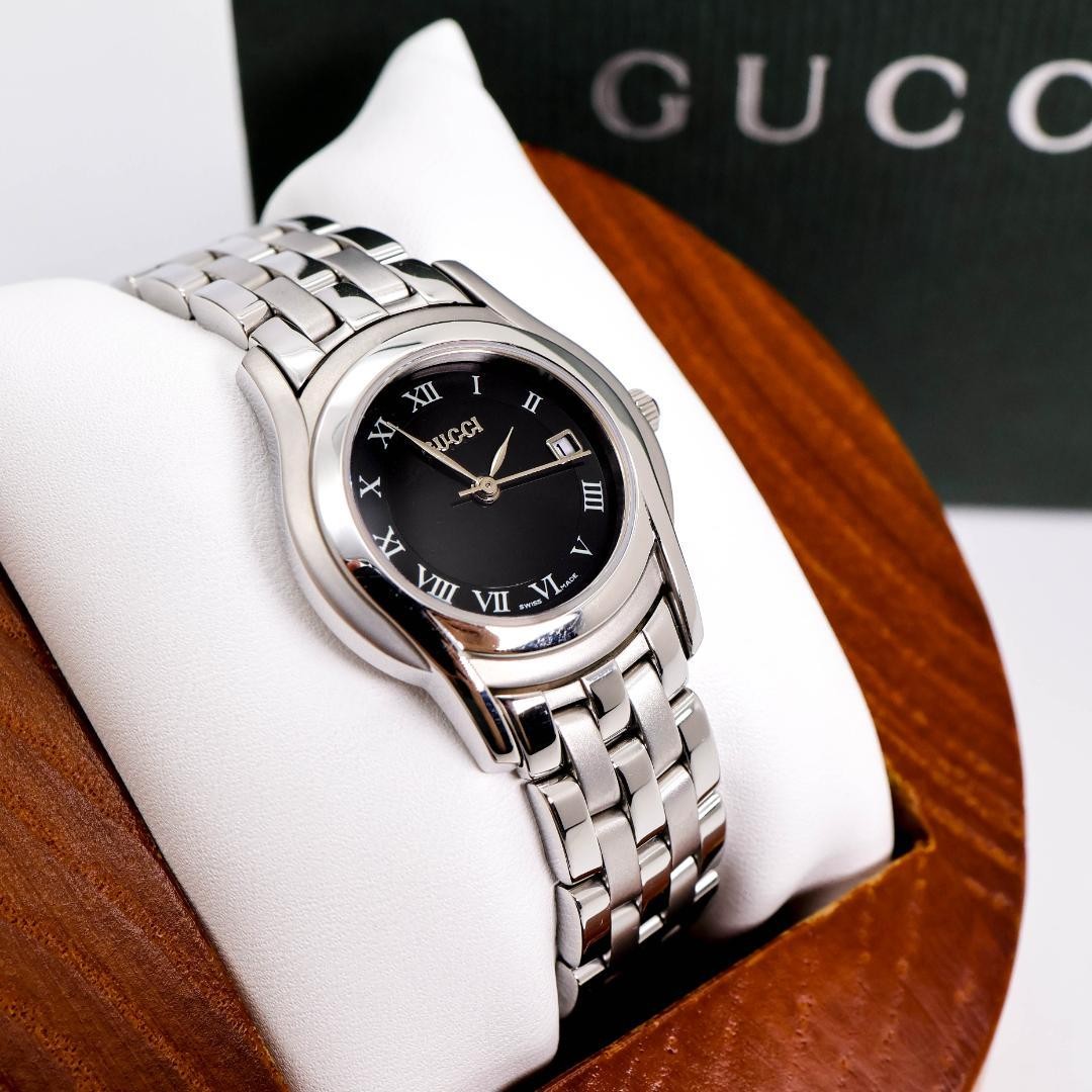 Working Excellent GUCCI Watch 5500L Date Black Roman 3795