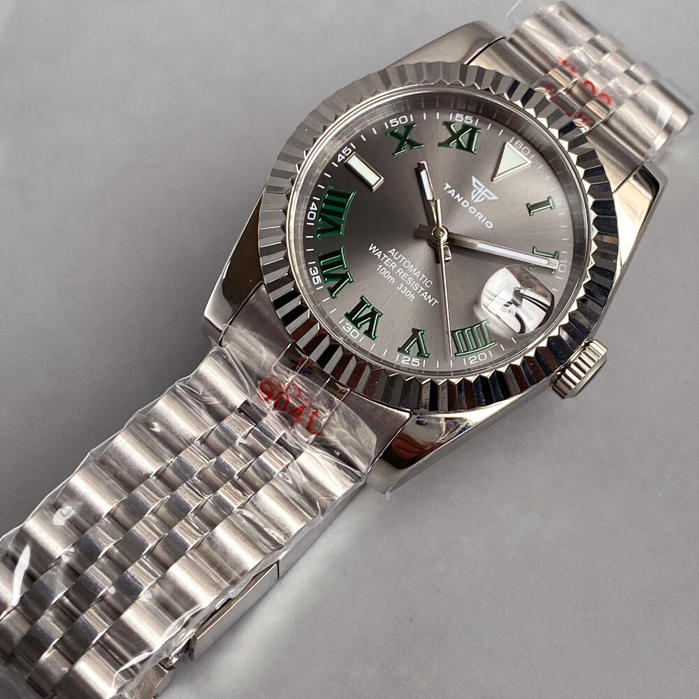 Tandorio 200M Dive 36mm Sunburst Grey Dial Green Roman Number NH35 Watch Men