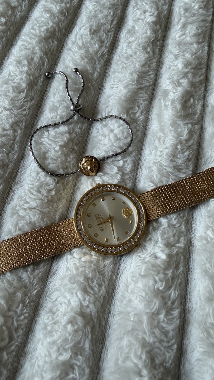 Versus Versace Women’s Gold Tone Mesh Bracelet Quartz Watch 33mm Silver Dial