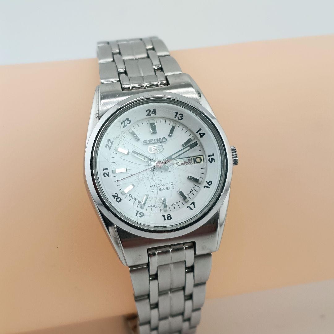 Seiko 5 Ladies Automatic Watch White Dial Arabic English Day Date 25mm