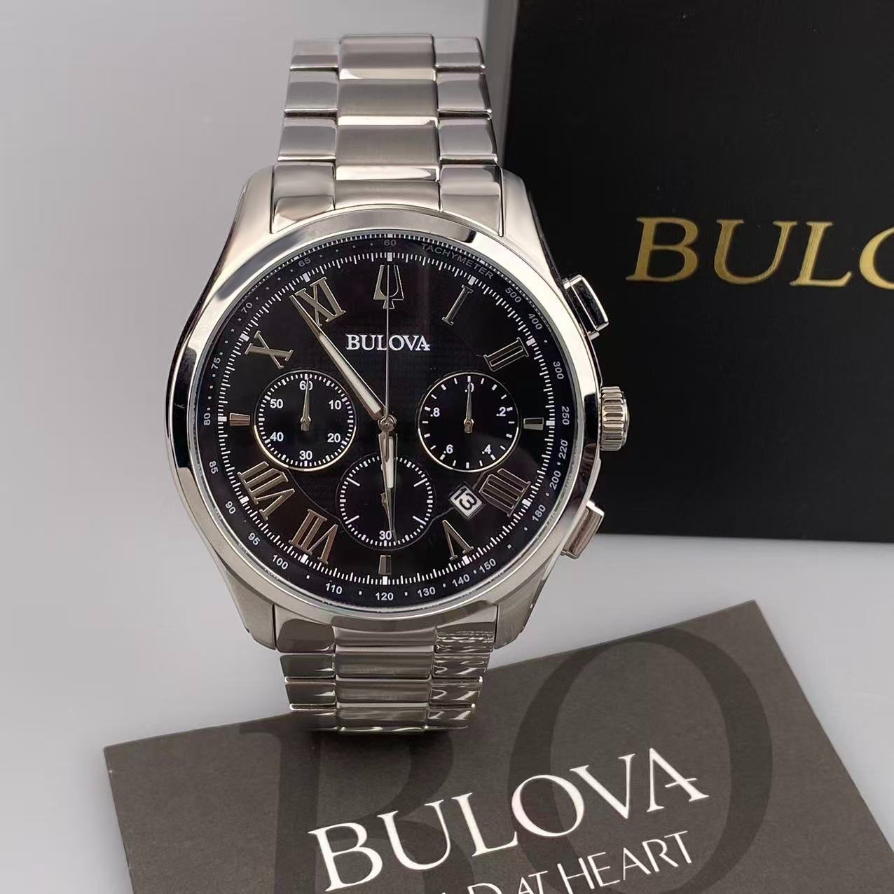 New Bulova Wilton Men’s Chronograph Quartz Watch Black Dial 96B288 46.5 mm