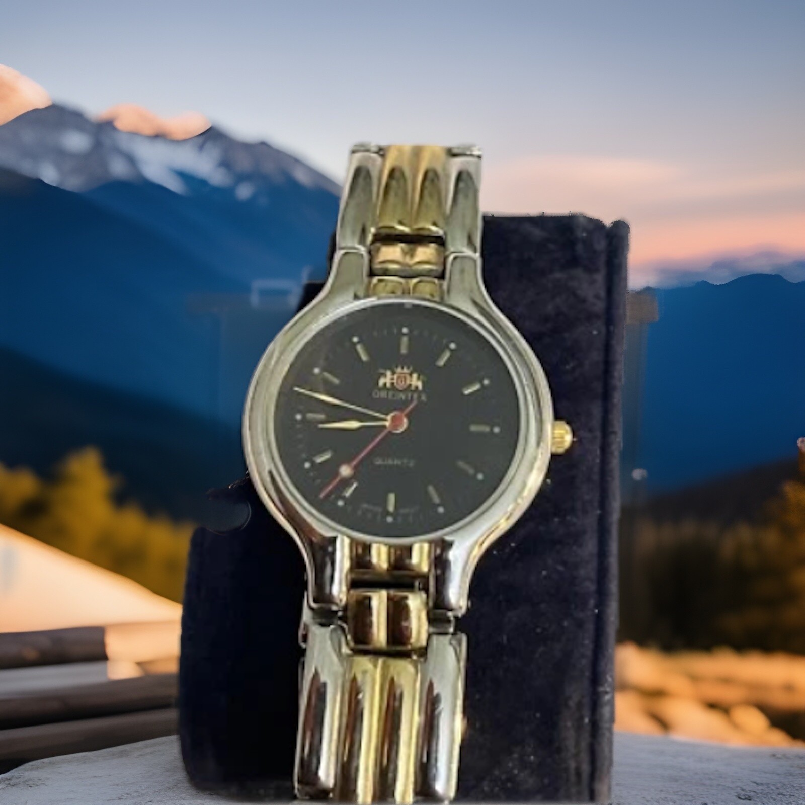 oreintex,Quartz Black face gold marker 32 mm case stainless steel, I Very Clean