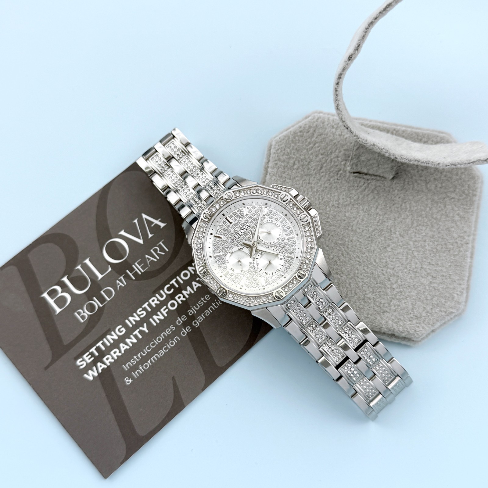 Men’s Bulova 96C134 Octava Crystal Chronograph Silver Dial Quartz Watch 41.5mm