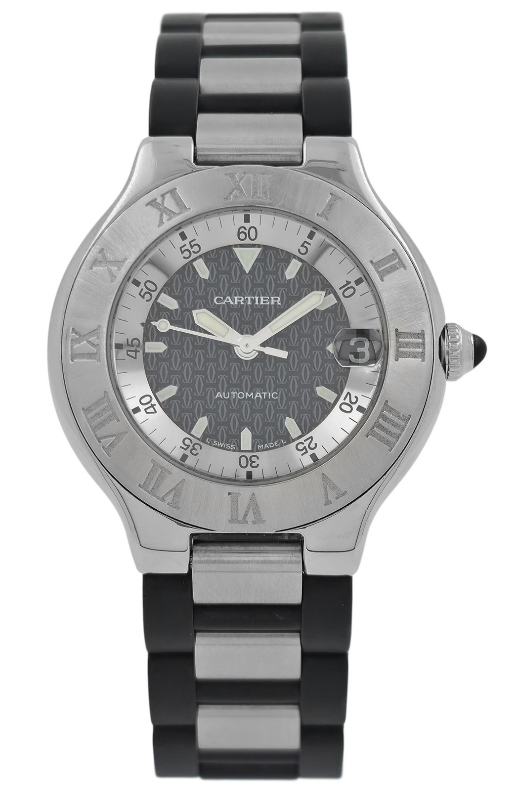 Cartier Autoscaph 21 2427 W10147U2 Date Steel Rubber 37MM Mens Automatic Watch