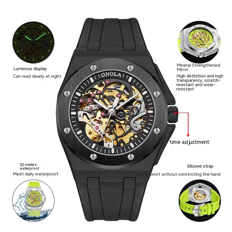 ONOLA Sports Men Wristwatch Waterproof Automatic Mechanical Watches Luminous