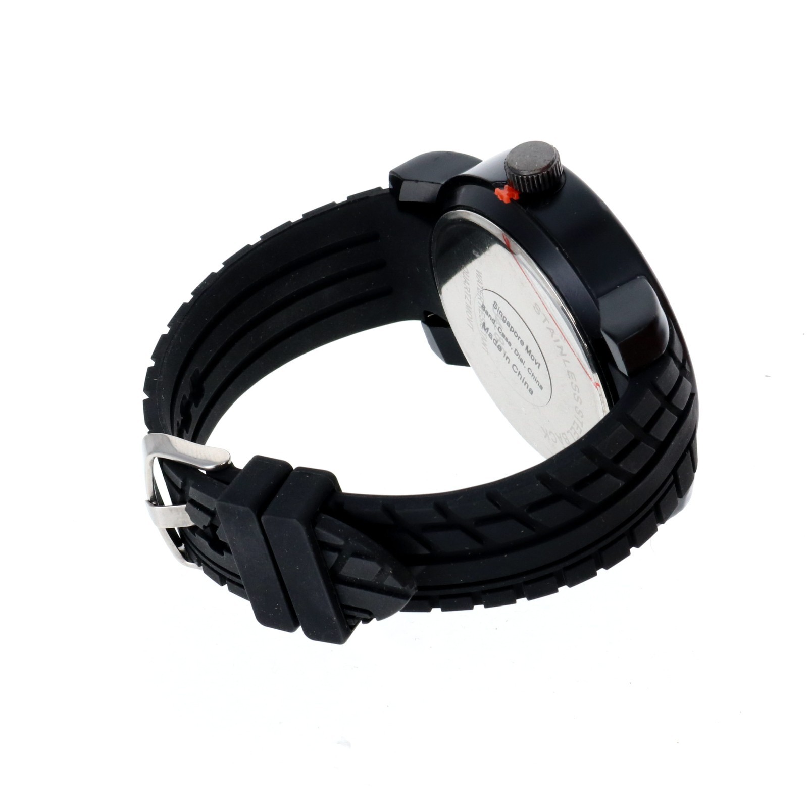 52mm Oversized Men’s Quartz Watch with Black Rubber Band Black Dial White Number
